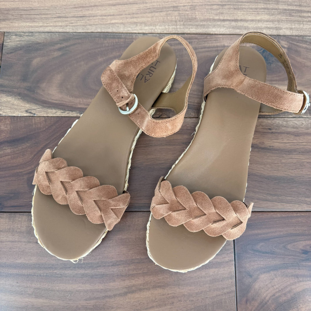 Naturalizer Sandals Womens Size 11 N Tea Brown Leather Neila Ankle Strap Braided