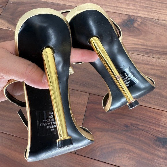 Nine West Gold Ankle Strap Heels Women's Size 9M Party Wedding Stiletto