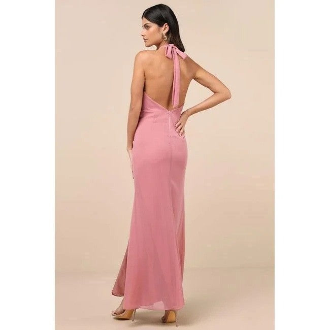 Lulus Captured Your Heart Dusty Rose Halter Maxi Dress Size M