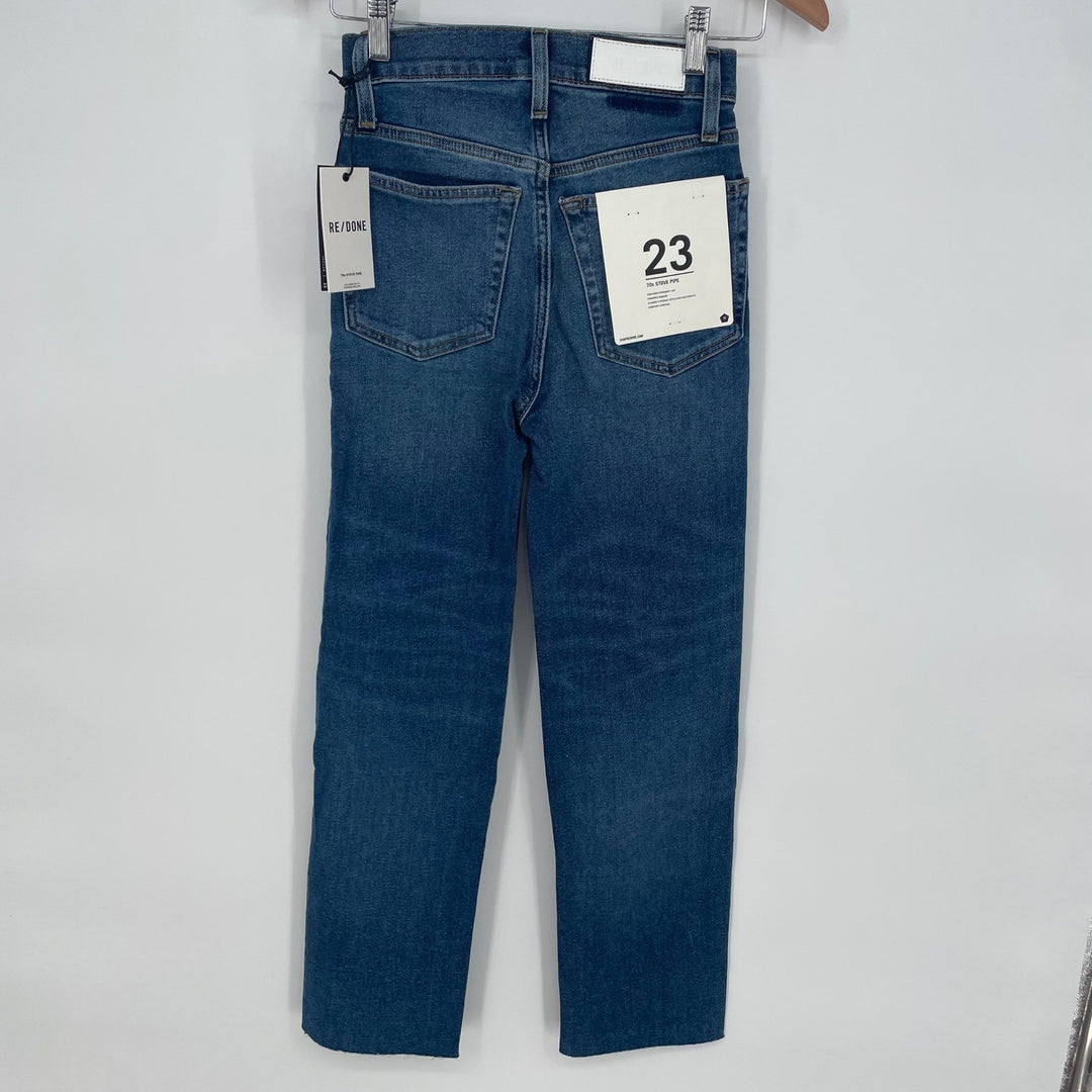 RE/DONE 70s Stove Pipe Jeans True Indigo High Rise Straight Leg Size 23