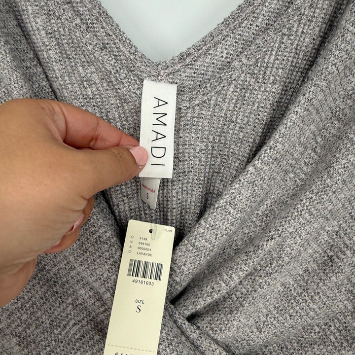 AMADI Wrap Knit Midi Dress Taupe Long Sleeve V Neck Ruched Casual Size S