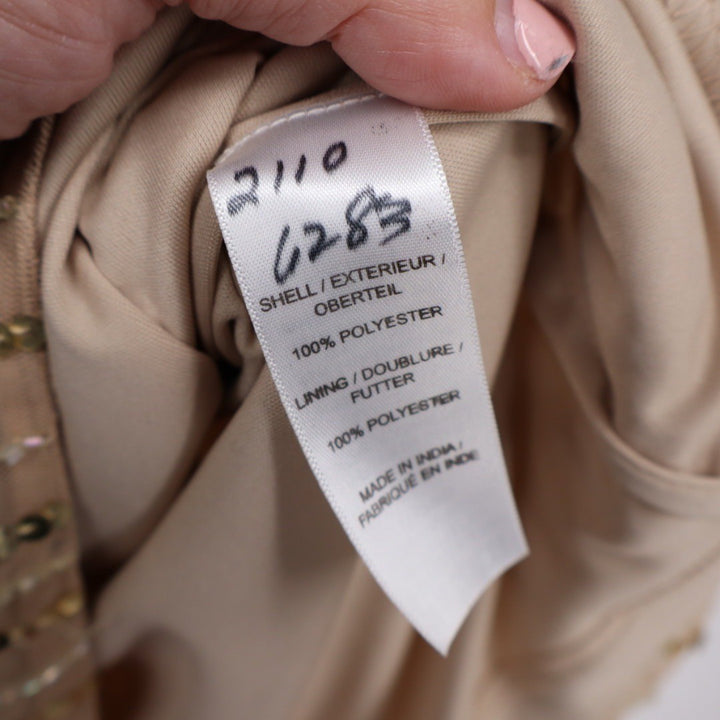 Aidan Mattox Beaded Sequin V Neck Cocktail Dress Champagne Gold Size 12