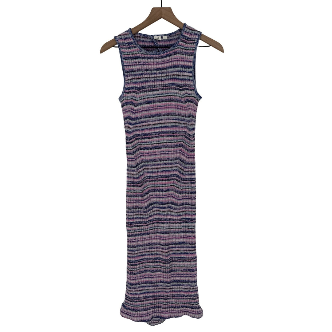 GAP Striped Ribbed Knit Sleeveless Midi Dress Keyhole Back XS