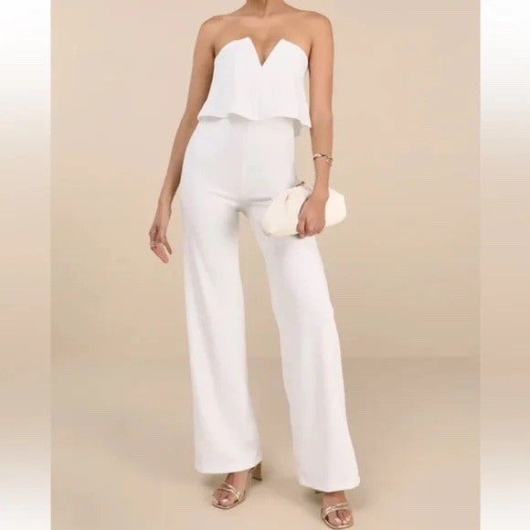 Lulus Power of Love White Strapless Jumpsuit Size S