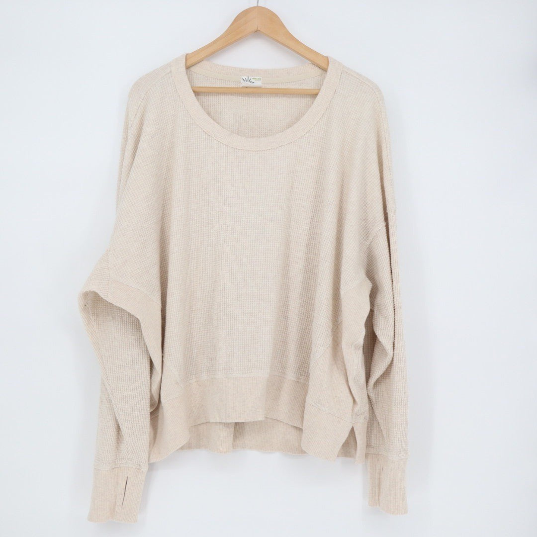AE Offline by Aerie Waffle Knit Crew Neck Long Sleeve Thermal Top Beige XL