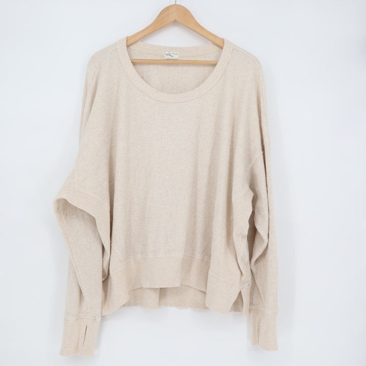 AE Offline by Aerie Waffle Knit Crew Neck Long Sleeve Thermal Top Beige XL