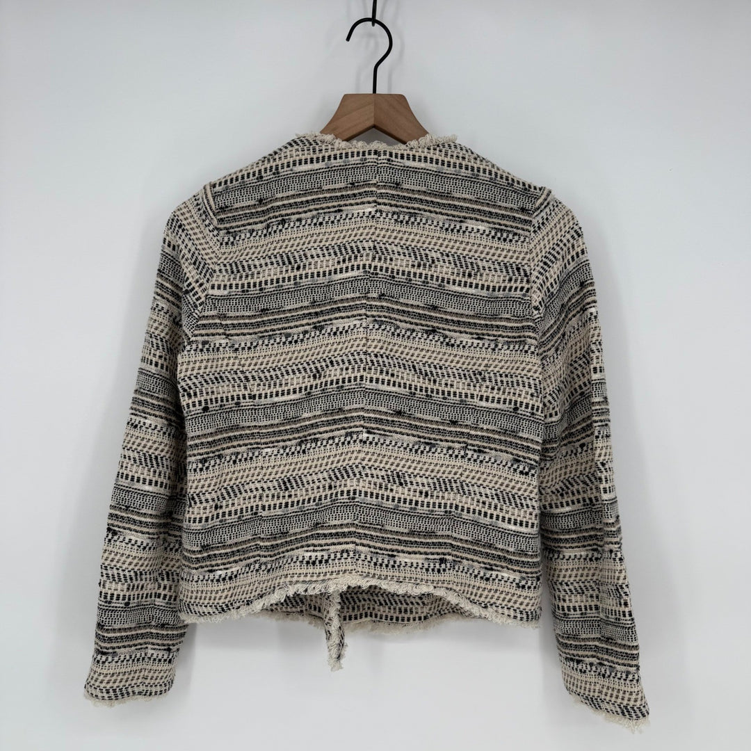 Joie Tweed Collarless Jacket Textured Fringe Open Front XS