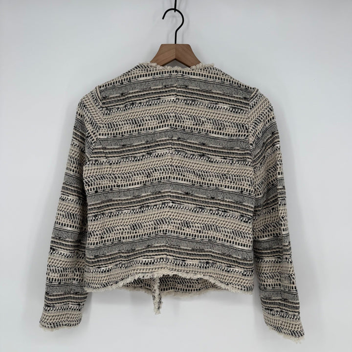 Joie Tweed Collarless Jacket Textured Fringe Open Front XS