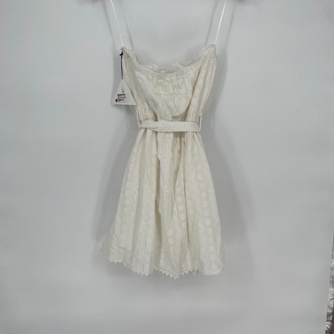 Lost + Wander White Eyelet Tie Waist Strapless Mini Dress Smocked Top Size S