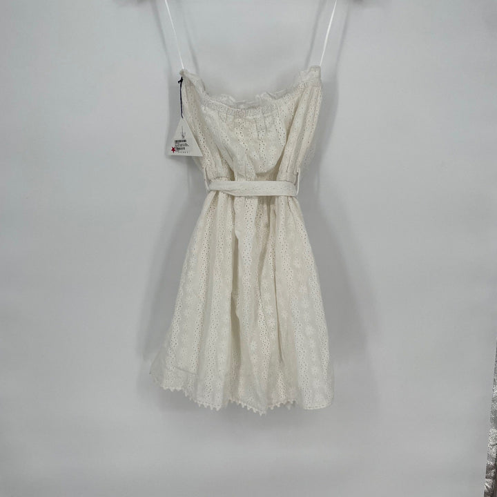 Lost + Wander White Eyelet Tie Waist Strapless Mini Dress Smocked Top Size S