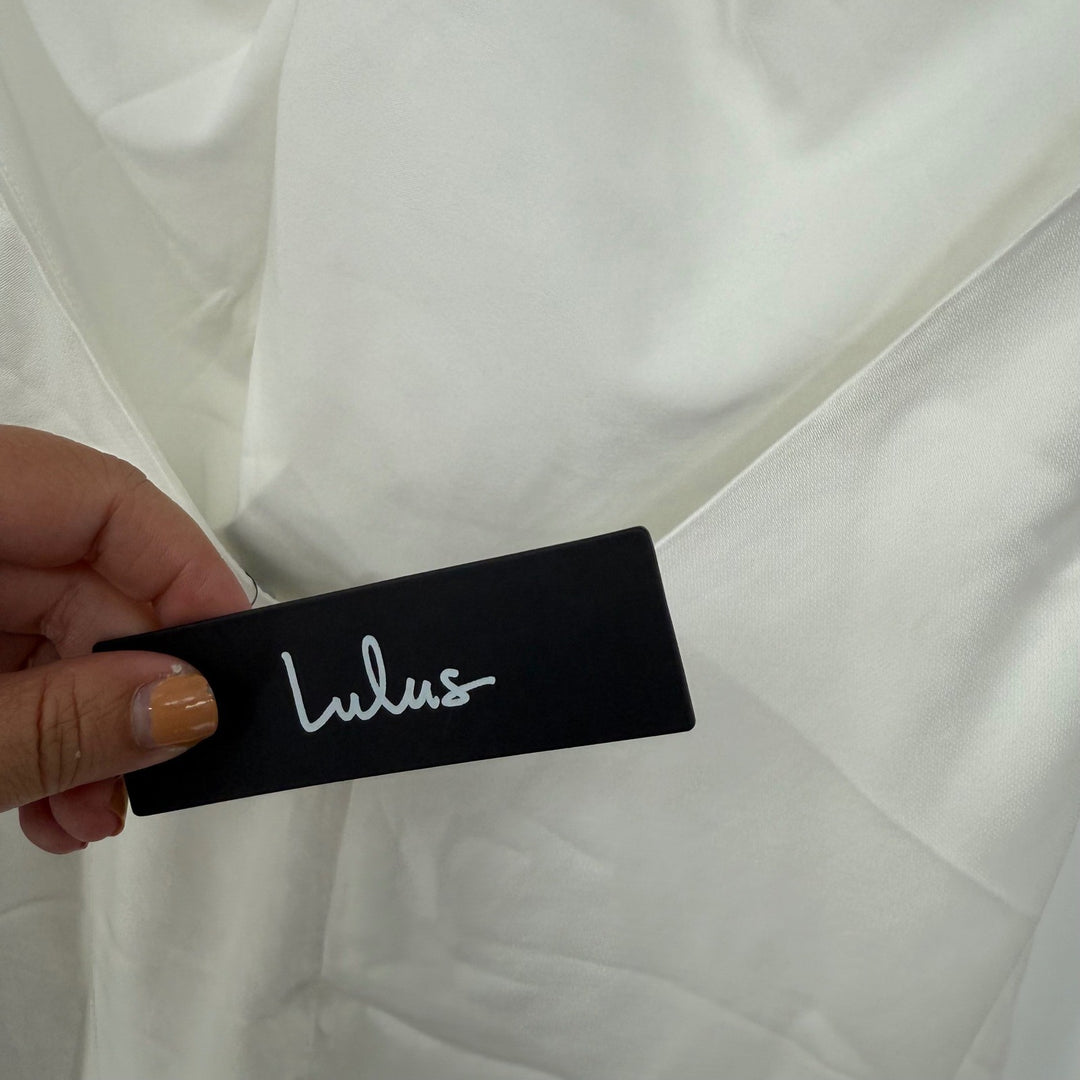 Lulus Beyond Classy White Satin Halter Midi Dress Size M