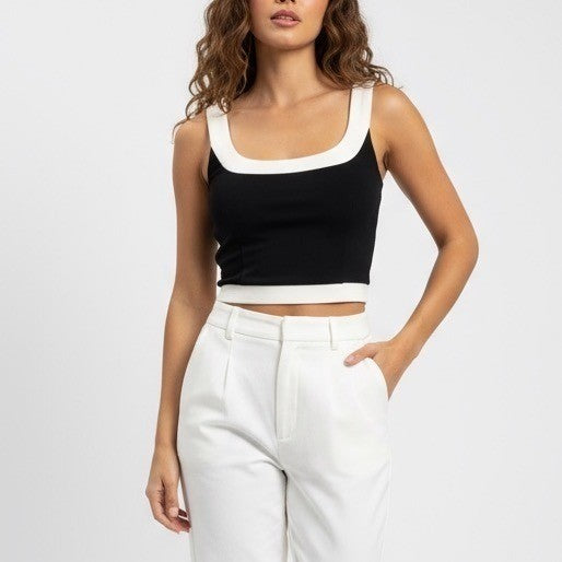 Lulus Black White Contrast Zipper Crop Top Tank XS