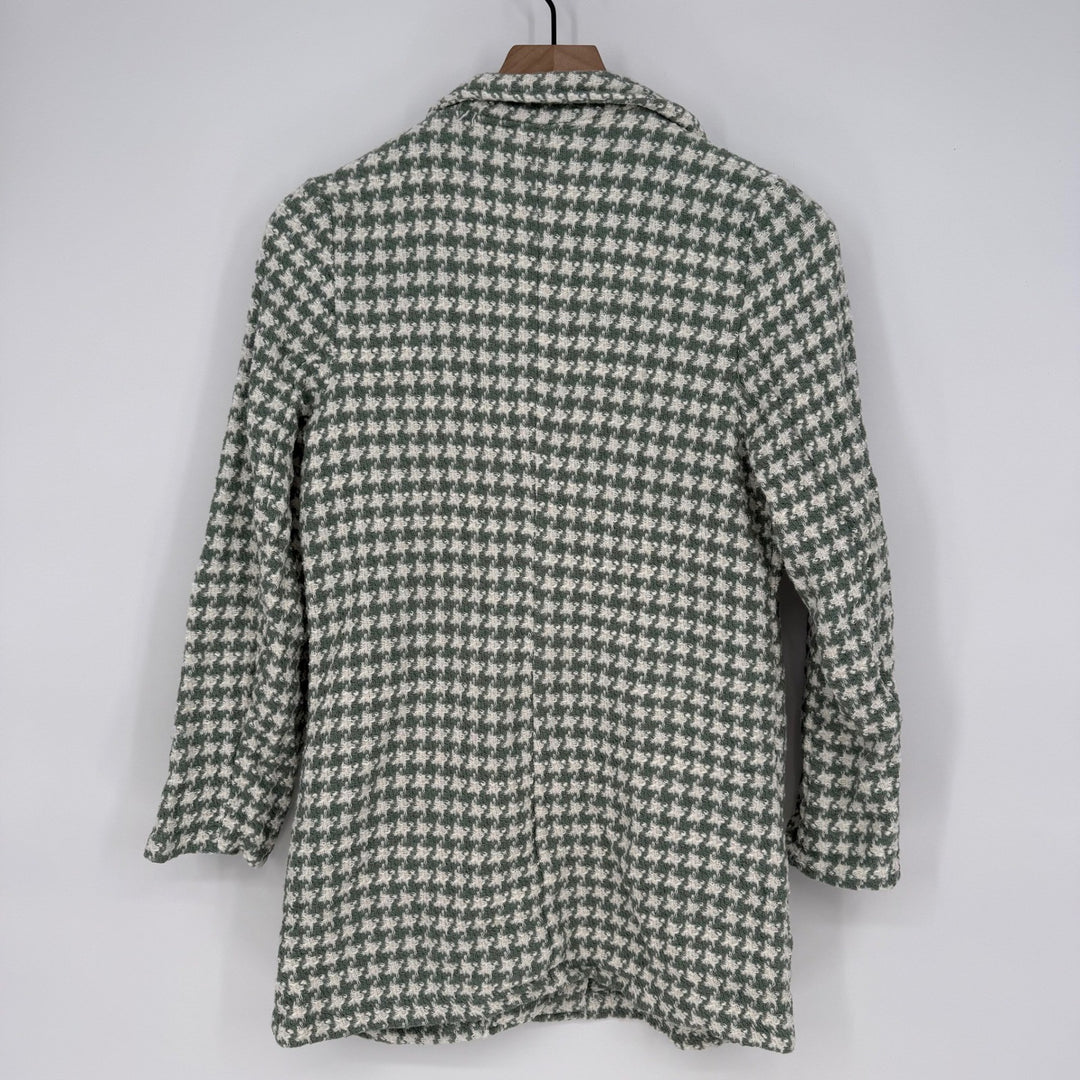 Sa Sa Houndstooth Blazer Jacket Green White Button Front Made in Italy