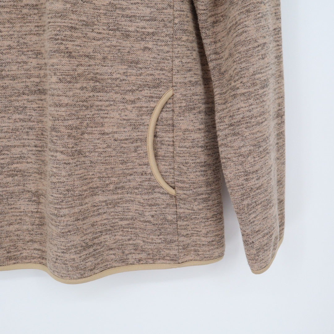 Womens Size L Pullover Fleece Sweatshirt Mock Neck Quarter Zip Pockets Tan Marl
