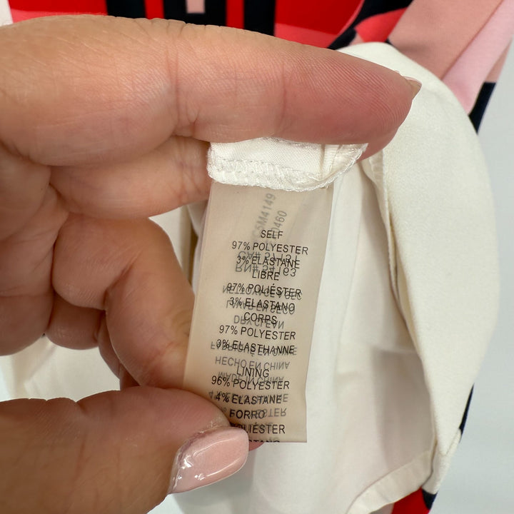 Vince Camuto Sheath Dress Womens 4 Multicolor Villa Print Lined Beaded Back Zip