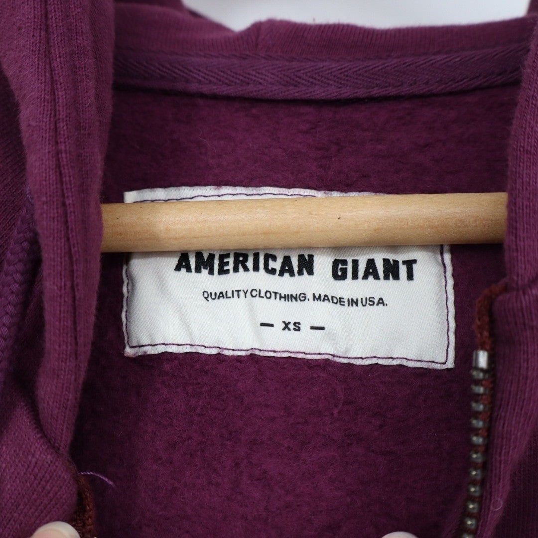 American Giant Burgundy Full Zip Hoodie Fleece Lined Cotton Made in USA XS
