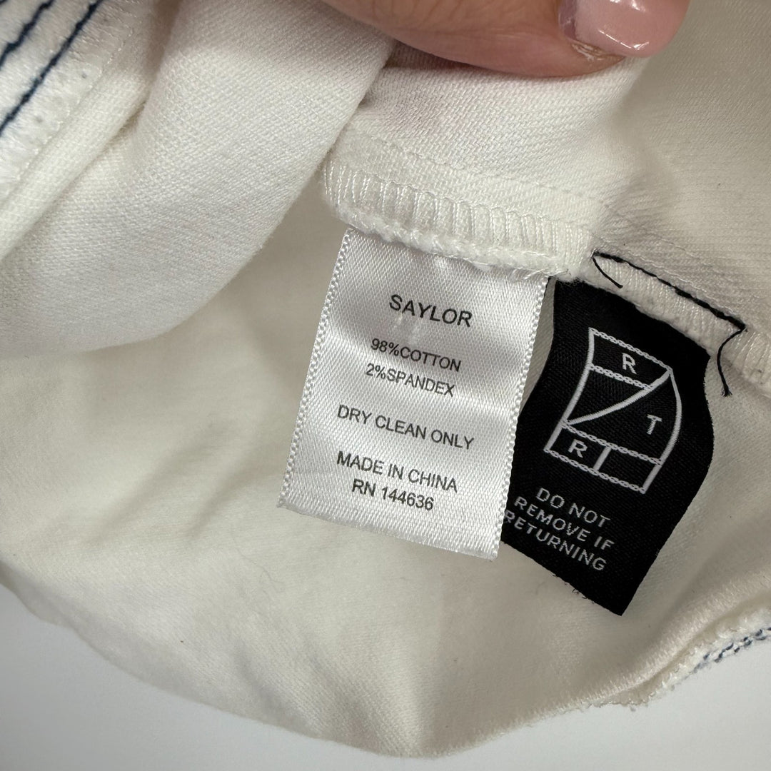 Saylor Nautical Harriette Denim Top Women Large White Cotton Ruffle Keyhole Back