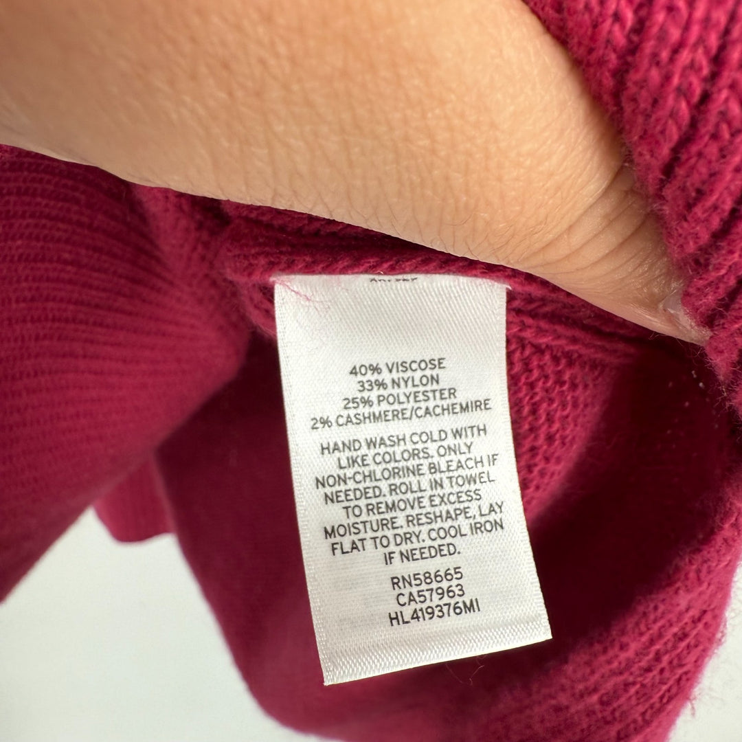 Chelsea-28 Sweater Womens S Burgundy Viscose Tight Knit High Low Hem Round Neck