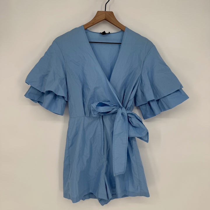 Blue Ruffle Sleeve Wrap Romper Jumpsuit Topshop Size 4