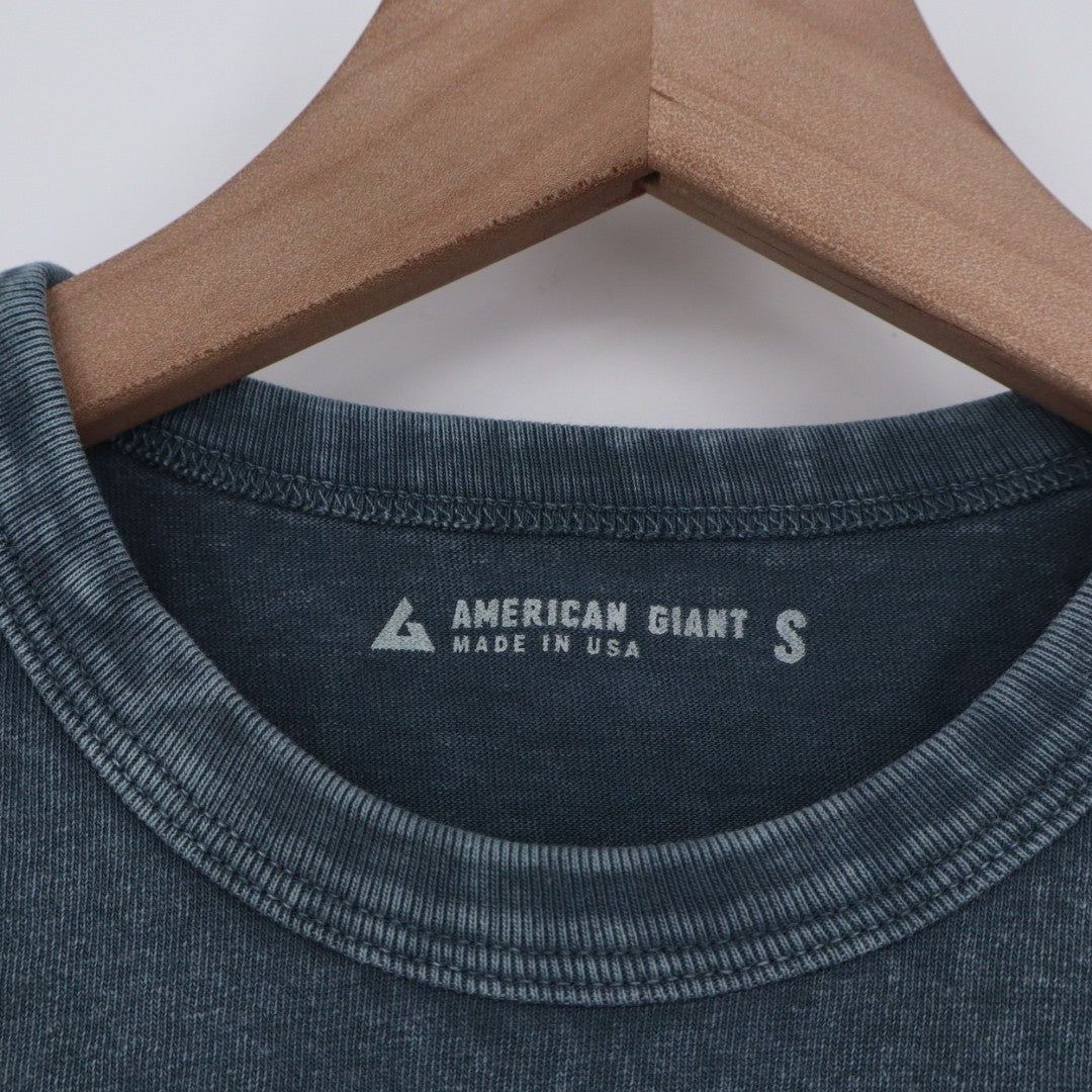 American Giant Washed Cotton Tee Teal Crew Neck Short Sleeve Size S Made USA