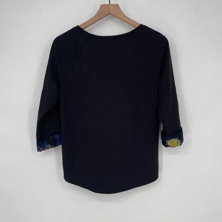 AGB Black Three Quarter Sleeve High Low Top with Print Underlay Size S