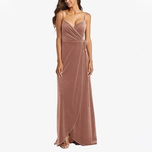 AFTER SIX Velvet Maxi Wrap Dress In Tawny Rose Size M