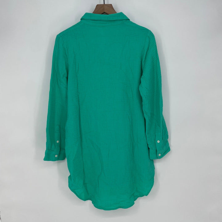 J Crew Gauze Shirt Tunic Emerald Green Long Sleeve Button Front Size S CH994