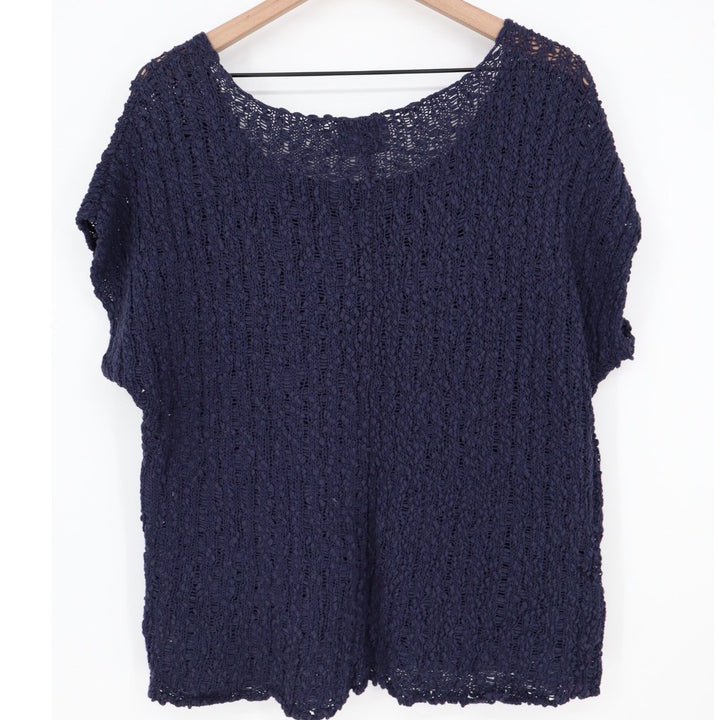 Michael Stars Navy Blue Textured Knit Short Sleeve Top Size 2
