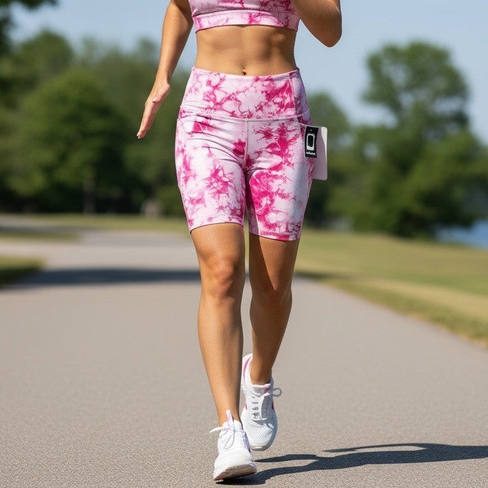 Gottez Peach Skin Collection Pink Tie Dye High Waist Athletic Shorts