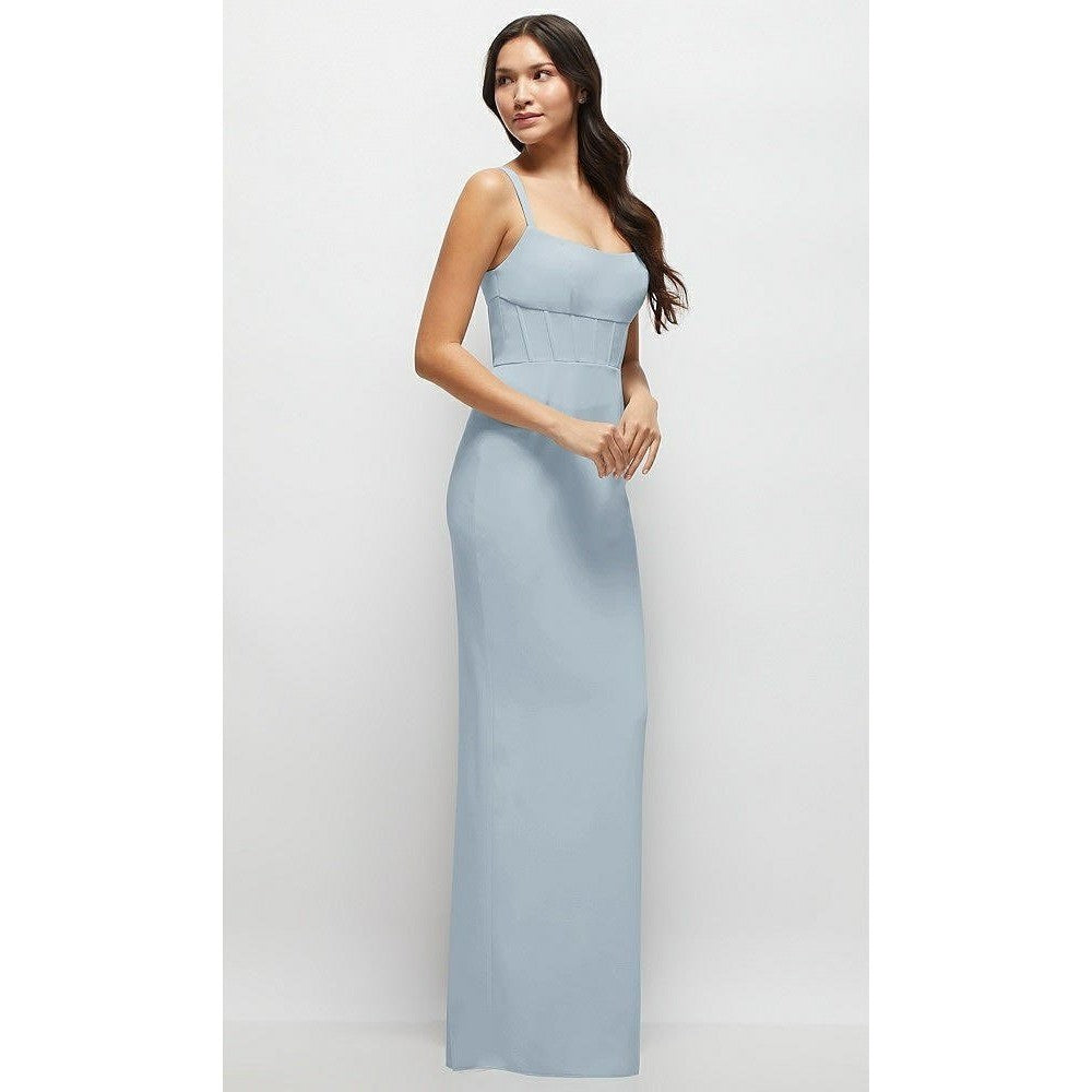 Thread Corset Midriff Crepe Column Maxi Dress In Mist Size 4