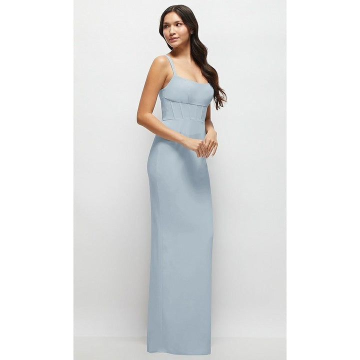 Thread Corset Midriff Crepe Column Maxi Dress In Mist Size 4