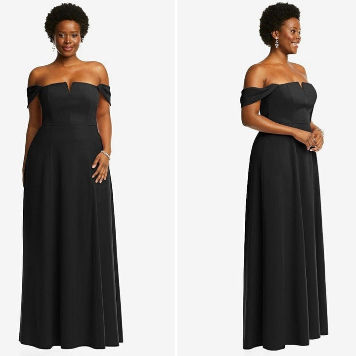 Dessy Collection Off-The-Shoulder Pleated Cap Sleeve A-Line Maxi Dress Size 14