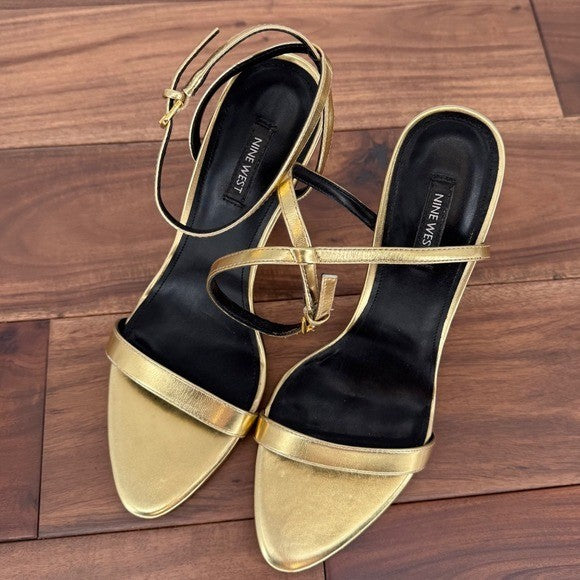 Nine West Gold Ankle Strap Heels Women's Size 9M Party Wedding Stiletto