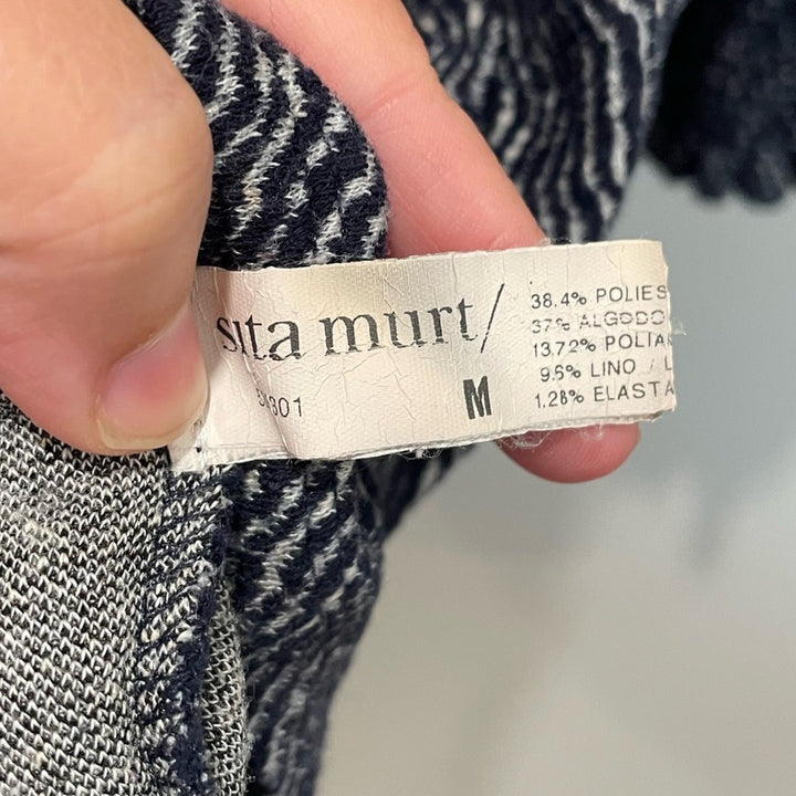 Sita Mur Sweatshirt Blue Jacquard Long Sleeve Shift Dress Size M