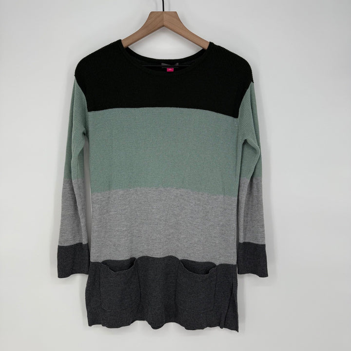 Vince Camuto Colorblock Waffle Knit Long Sleeve Pocket Tunic Sweater XS