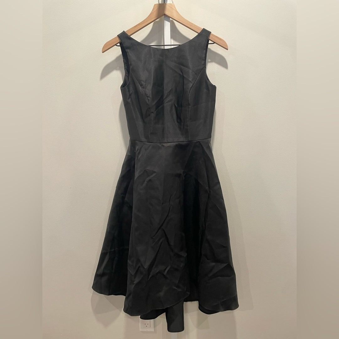 Alfred Sung Bateau Neck Satin High Low Cocktail Dress In Black Size 2