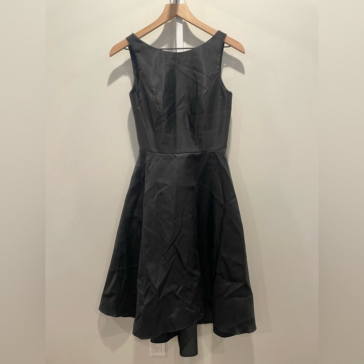 Alfred Sung Bateau Neck Satin High Low Cocktail Dress In Black Size 2