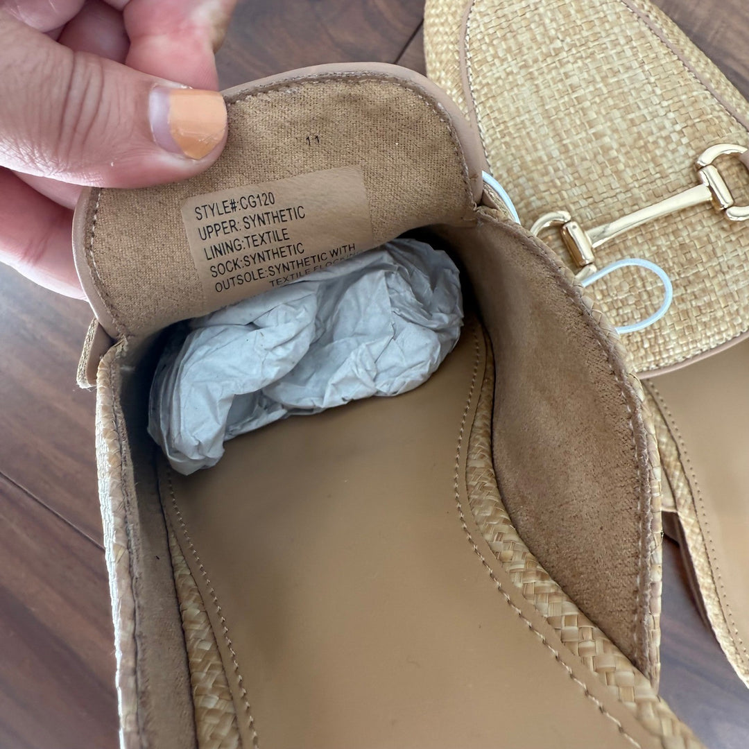 J. Crew Women Beige Straw Espadrille Mule Flats Shoes Size 8