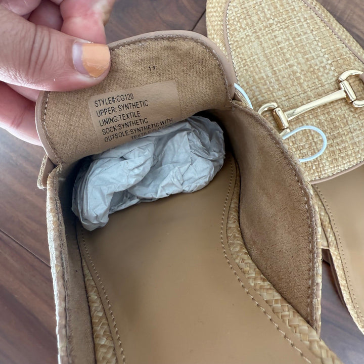 J. Crew Women Beige Straw Espadrille Mule Flats Shoes Size 8