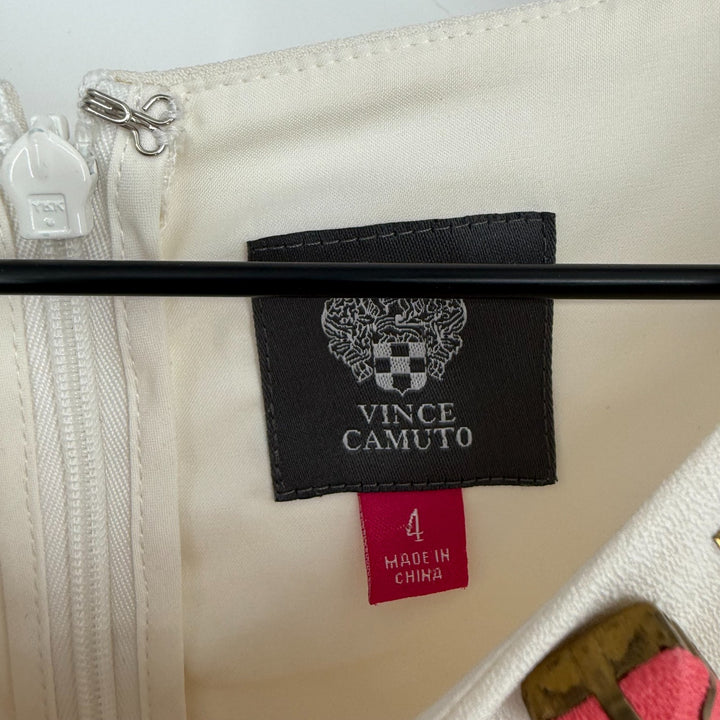 Vince Camuto Sheath Dress Womens 4 Multicolor Villa Print Lined Beaded Back Zip