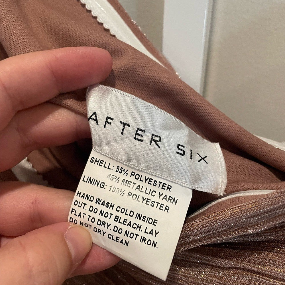 After Six Ruffle Edge One-Shoulder Metallic Pleated Maxi Dress Size XL