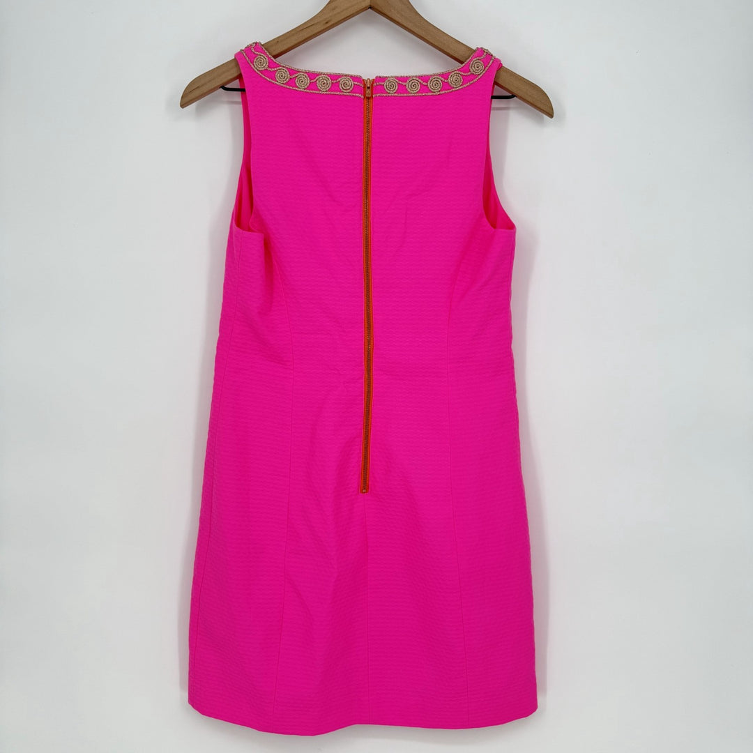 Lilly Pulitzer Gabby Shift Dress Womens 2 Pink Cotton Floral Split Neck Back Zip