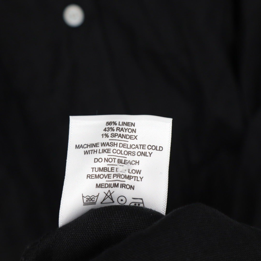 American Giant Black Linen Blend Button Front Belted Midi Shirt Dress Size S