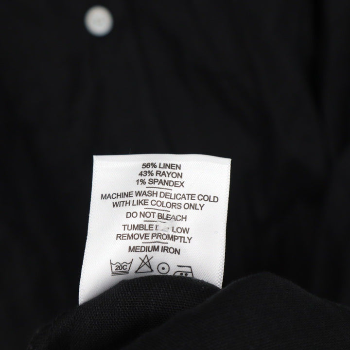 American Giant Black Linen Blend Button Front Belted Midi Shirt Dress Size S