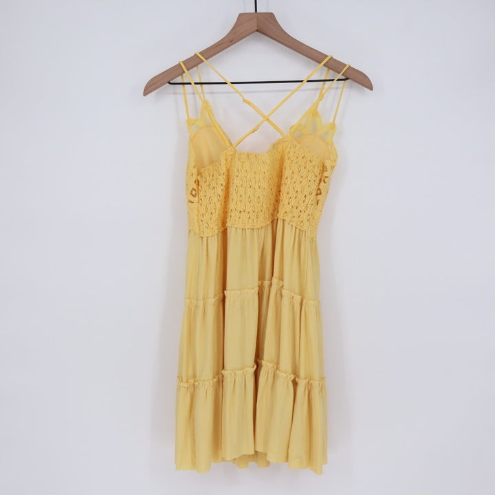 ZENANA Yellow Crochet Lace Tiered Dress Sundress XL