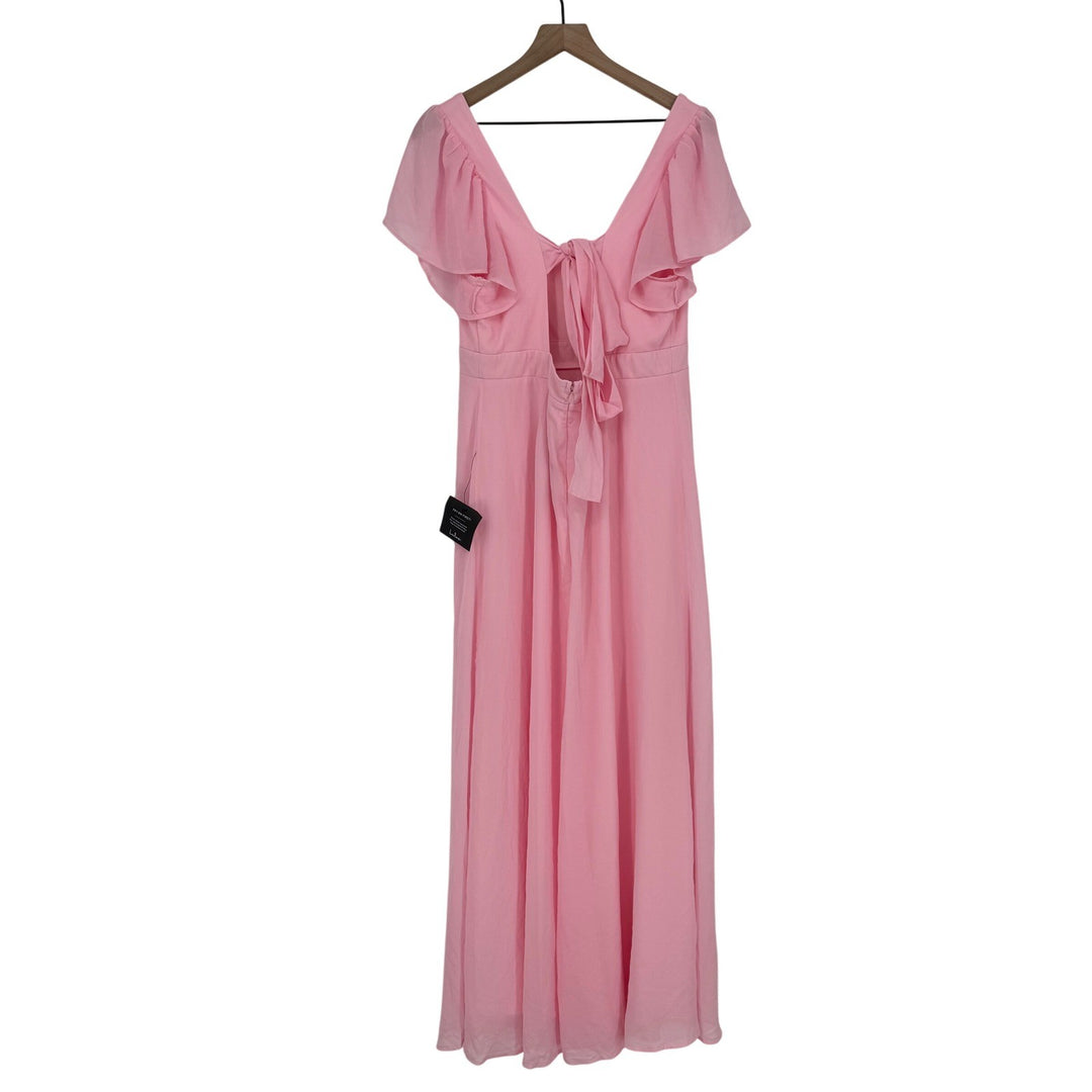 Lulus Simply Delightful Pink Tie-Back Flutter Sleeve Maxi Dress Size XL