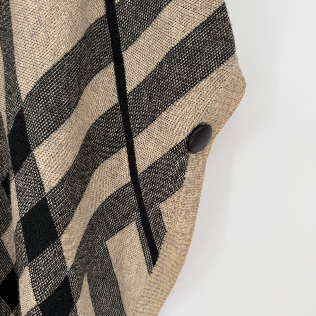 Bacciano Tan Plaid Turtleneck Poncho Cape Sweater Size M