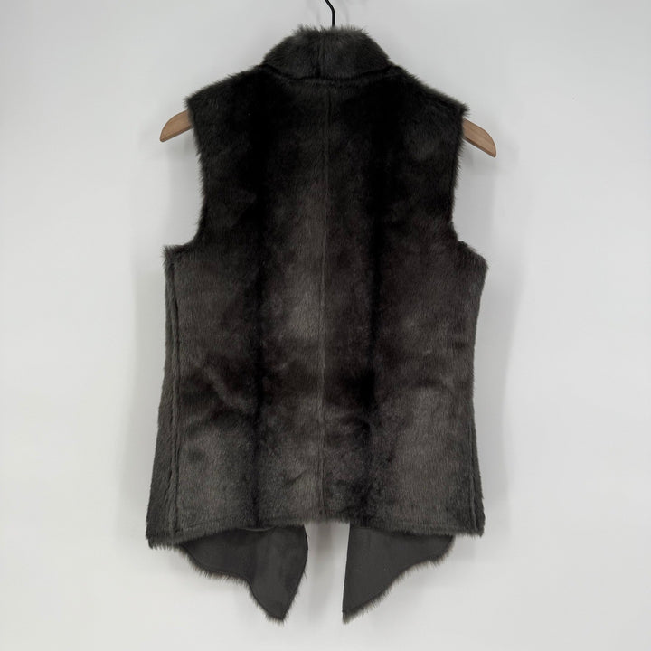 Kenneth Cole The Remy Vest Faux Fur Suede Drape Front Zip Pockets Grey XS