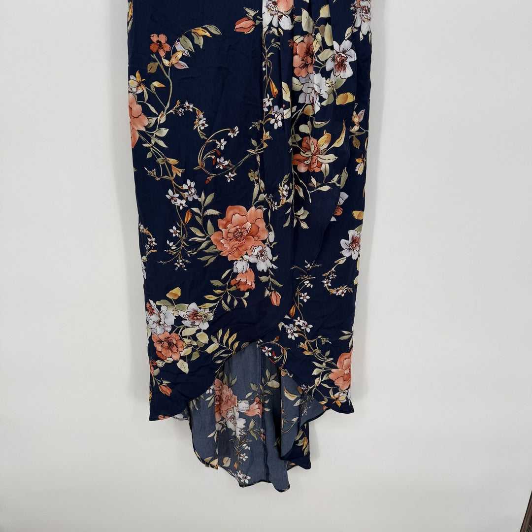 Lulus My Favorite Day Navy Blue Floral Print Tulip Skirt Midi Dress Size M