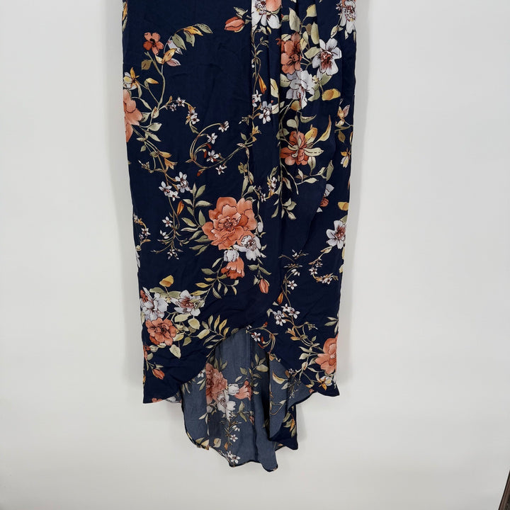 Lulus My Favorite Day Navy Blue Floral Print Tulip Skirt Midi Dress Size M